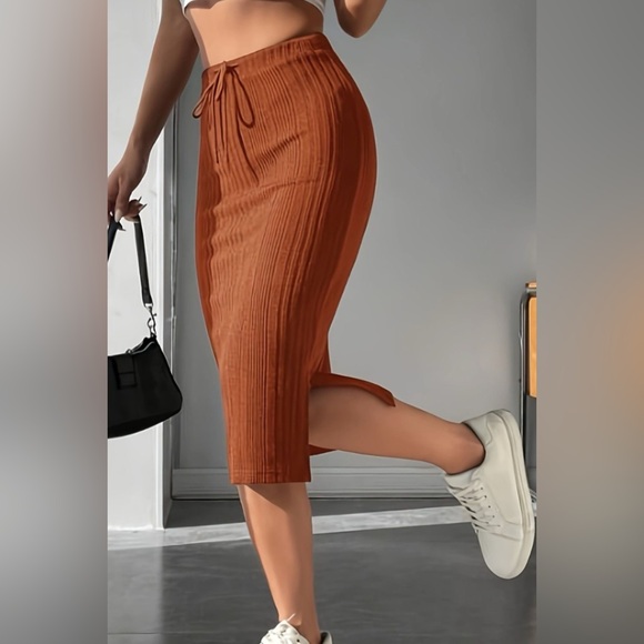 Pumpkin Spice Brown Midi Fall Skirts - Picture 1 of 4